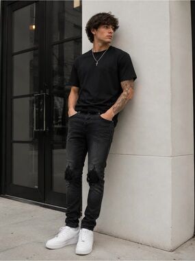 Purple Brand P002 Blowout Black Wash Jeans Men’s 28 Distressed Skinny